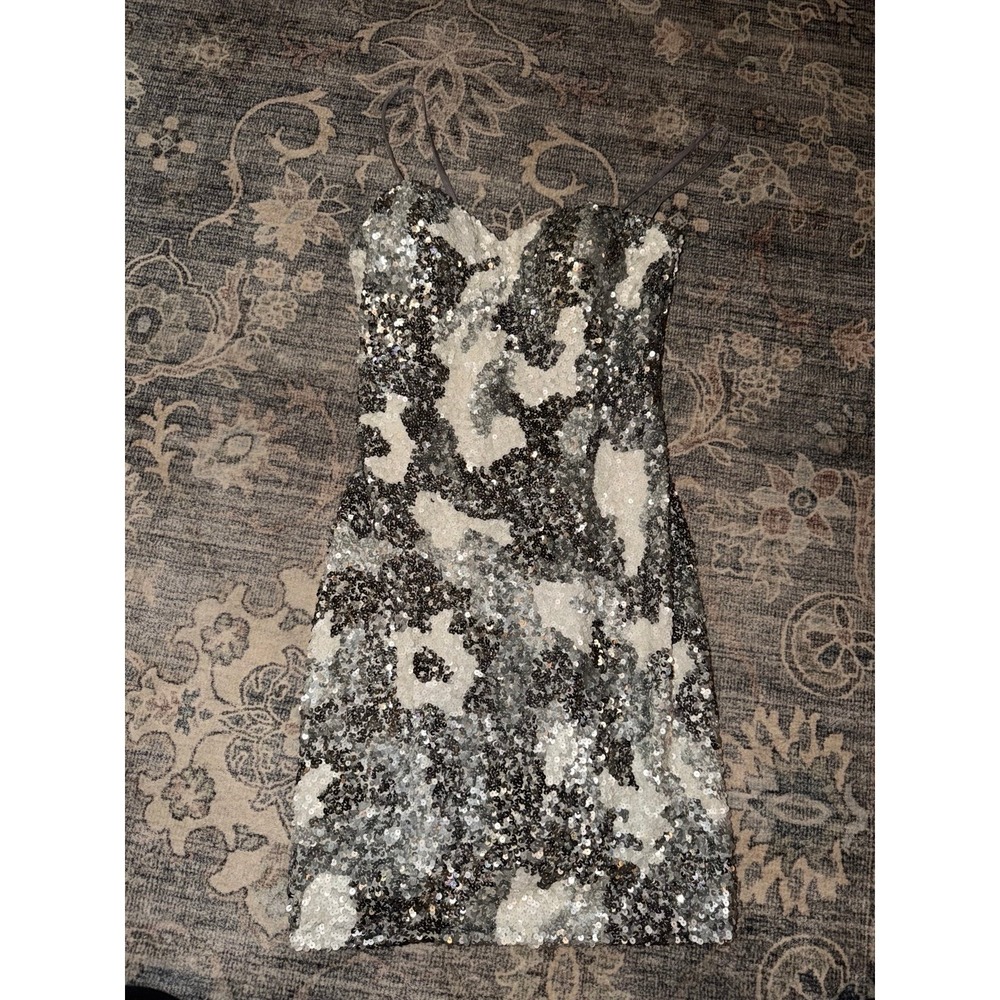 Scala Sequin Mini Dress Formal Silver Grey Sparkles